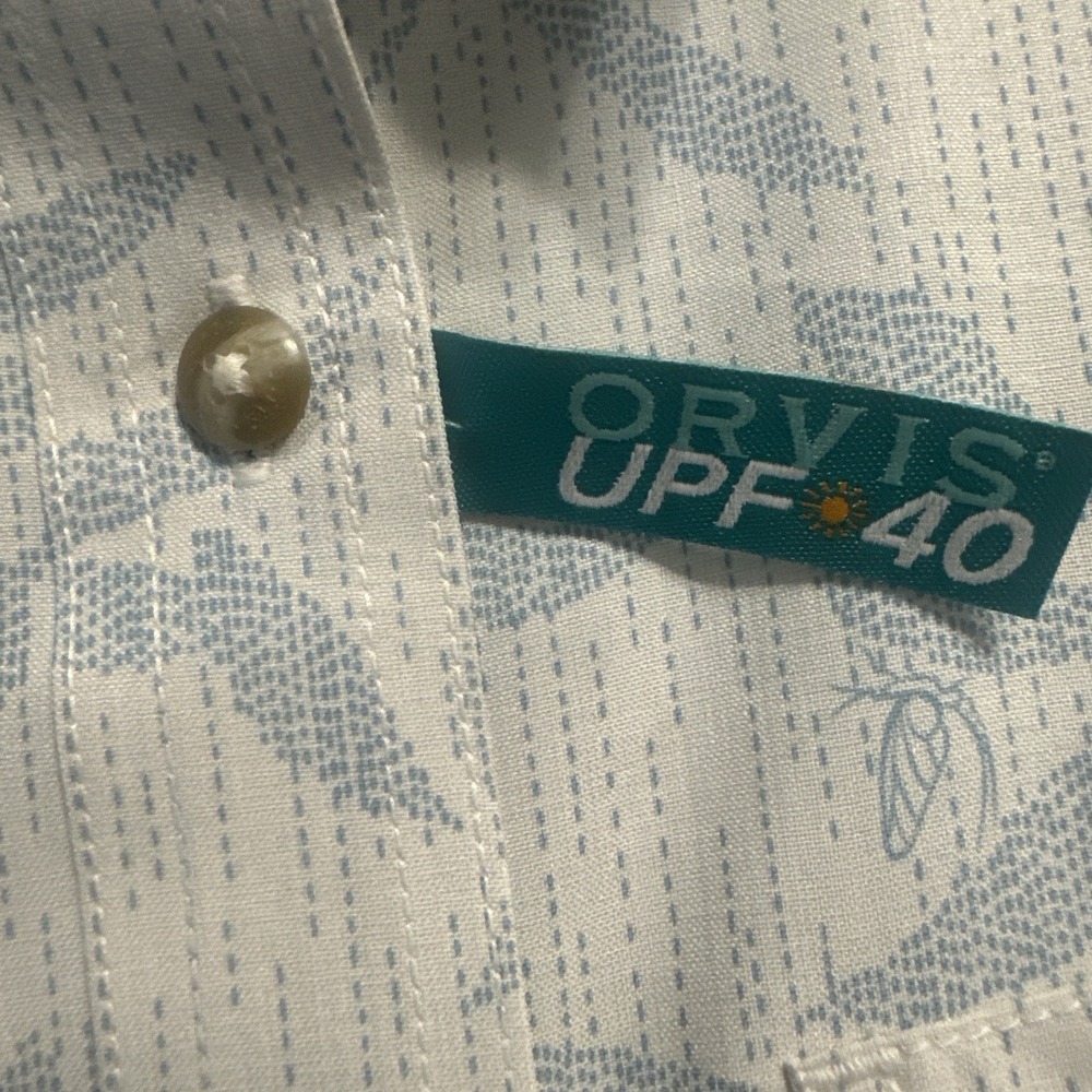 NWOT Orvis Tech Chambray Short Sleeve Work Shirt Women XS White UPF 40 Gardening - Picture 5 of 9